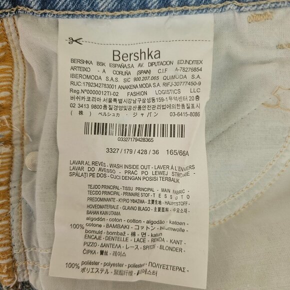 Bershka Denim and Lace Cutt-Off Shorts Size 4 Light Wash Daisy Dukes Distressed - Picture 9 of 9